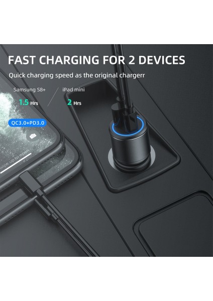 USB A'dan C'ye 1 M 36 W Pd 3.0 Araç Şarj Cihazı Samsung S20 Not 20 Ultra S21 Artı USB Tip C Hızlı Araç Telefonu Şarj Cihazı IPhone 12 Pro Max Için Araç Şarj Cihazı (Yurt Dışından) modelleri