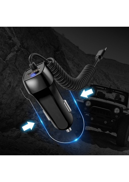 Siyah Mikro USB USB Araç Şarj Cihazı Yaylı USB Kablosu Çakmak Kablosu Micor USB Araç Şarj Cihazı C Tipi Kablo Siyah ve Beyaz (Yurt Dışından) fırsatları