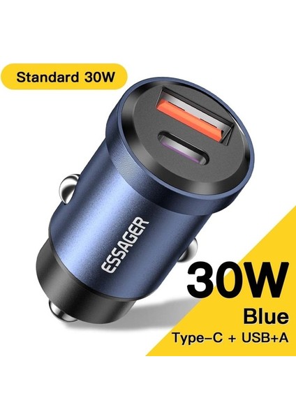 Mavi 30W A'dan C'ye Essager USB C Araç Şarj Cihazı 45W 5A Hızlı Şarj 4.0 Qc Pd 3.0 Scp USB Tip C IPHONE14 13 Için Hızlı Şarj Huawei Samsung Xiaomi (Yurt Dışından)