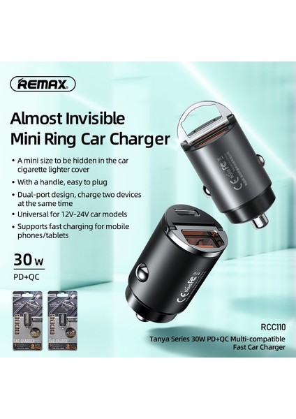 Siyah Remax Mini Halka 30W Pd+Qc Hızlı Araç Şarj Şarj Cihazı 1A1C Çıkış Çoklu Tüm Cep Telefonları ve Tabletler Için Uyumlu (Yurt Dışından) indirimleri