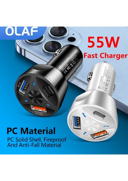 Siyah Olaf 3 Port USB Araç Şarj Cihazı Hızlı Şarj 3.0 Pd Hızlı Araba Şarjı Cep Telefonu Adaptörü Xiaomi Huawei Samsung S21 S22 (Yurt Dışından) fırsatları