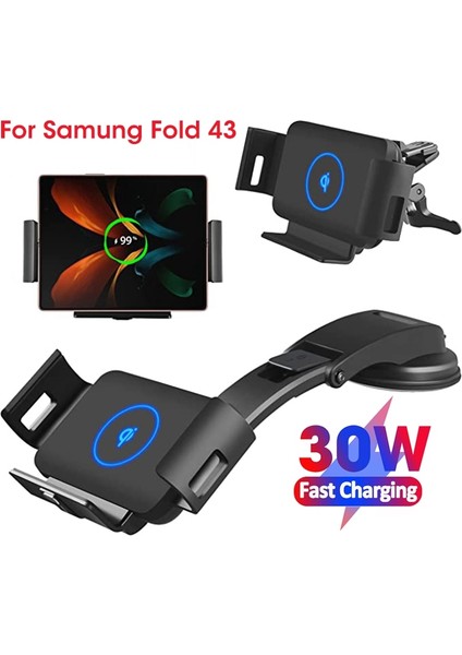 Airvent Sürümü 30W Araç Kablosuz Şarj Cihazı Katlanır Ekran Çift Bobin Qi Hızlı Telefon Tutucu Montaj Şarj Istasyonu Samsung Galaxy Fold 4 3 2 IPhone (Yurt Dışından) fiyatları
