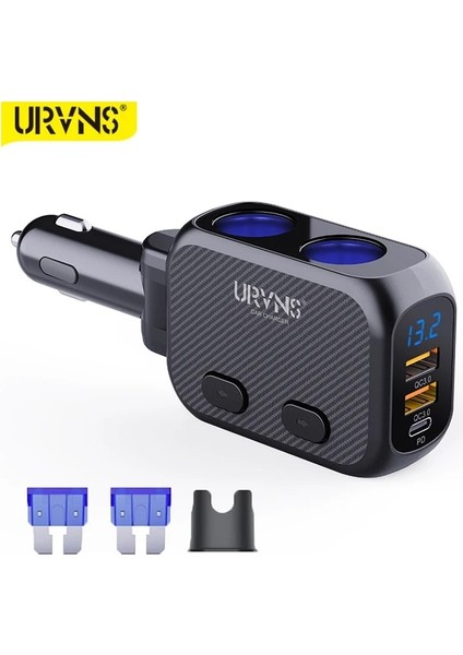 Yalnızca Siyah Araç Şarj Cihazı Urvns Çakmak Ayırıcı, Type-C 20W Pd Hızlı USB C Araç Şarj Cihazı Çift Qc 3.0 180W Telefonlar Için 2 Soketli Adaptör, Araç Kamerası (Yurt Dışından)