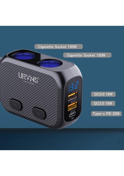 Yalnızca Siyah Araç Şarj Cihazı Urvns Çakmak Ayırıcı, Type-C 20W Pd Hızlı USB C Araç Şarj Cihazı Çift Qc 3.0 180W Telefonlar Için 2 Soketli Adaptör, Araç Kamerası (Yurt Dışından) fiyatları
