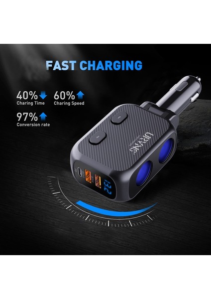 Yalnızca Siyah Araç Şarj Cihazı Urvns Çakmak Ayırıcı, Type-C 20W Pd Hızlı USB C Araç Şarj Cihazı Çift Qc 3.0 180W Telefonlar Için 2 Soketli Adaptör, Araç Kamerası (Yurt Dışından) modelleri