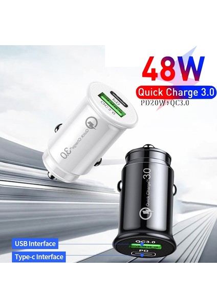 Siyah Araç Şarj Cihazı Pd 48W Hızlı Şarj Hızlı Şarj 4.0 Qc3.0 USB Tip C Şarj Cihazı iPhone 14 Pro 12 11 Xiaomi Samsung MacBook Dizüstü Bilgisayar (Yurt Dışından) fiyatları