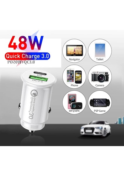 Siyah Araç Şarj Cihazı Pd 48W Hızlı Şarj Hızlı Şarj 4.0 Qc3.0 USB Tip C Şarj Cihazı iPhone 14 Pro 12 11 Xiaomi Samsung MacBook Dizüstü Bilgisayar (Yurt Dışından) modelleri