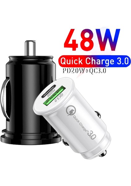 Siyah Araç Şarj Cihazı Pd 48W Hızlı Şarj Hızlı Şarj 4.0 Qc3.0 USB Tip C Şarj Cihazı iPhone 14 Pro 12 11 Xiaomi Samsung MacBook Dizüstü Bilgisayar (Yurt Dışından) indirimleri