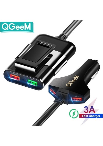 3xqc Bağlantı Noktaları 1X2A Qgeem 4 USB Araç Şarj Cihazı iPhone Hızlı Şarj 3.0 Araç Taşınabilir Şarj Cihazı Çekiç Ön Arka Qc3.0 Telefon Şarjı Hızlı Araç Şarj Cihazı (Yurt Dışından)