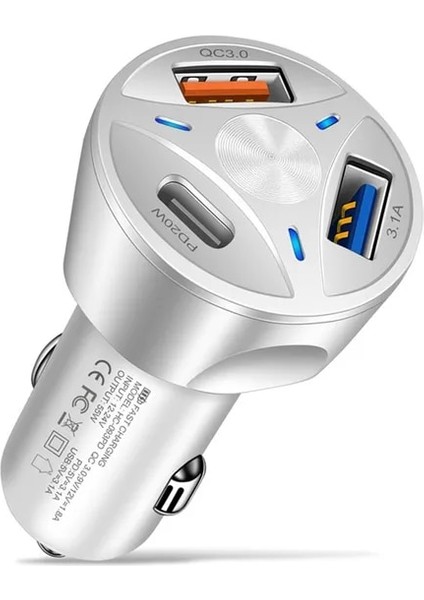 Beyaz Uslıon 3 Bağlantı Noktalı USB C Araç Şarjı Pd 20W Hızlı Mini Hızlı Şarj iPhone 13 Xiaomi Huawei Cep Telefonu Şarj Adaptörü Arabada (Yurt Dışından)