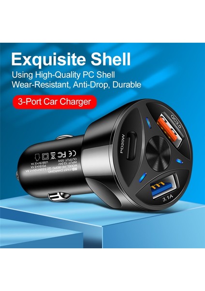 Beyaz Uslıon 3 Bağlantı Noktalı USB C Araç Şarjı Pd 20W Hızlı Mini Hızlı Şarj iPhone 13 Xiaomi Huawei Cep Telefonu Şarj Adaptörü Arabada (Yurt Dışından) fiyatları