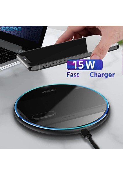 Siyah Fdgao 15W Hızlı Kablosuz Şarj Cihazı iPhone 14 13 12 11 Pro 8 x Xr Xs Hızlı Şarj Pedi Samsung S21 S20 S10 Xiaomi Mi 10 9 (Yurt Dışından) indirimleri