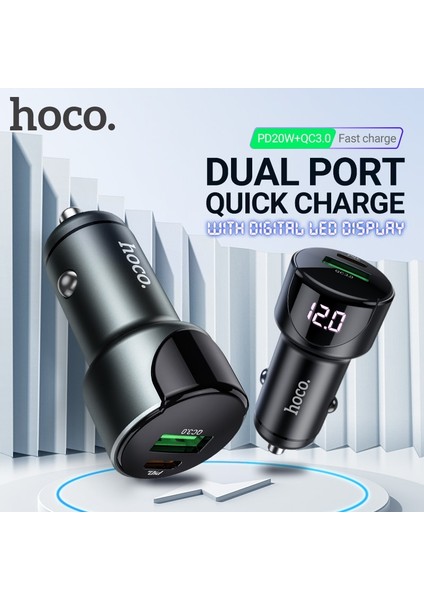 Z42 Siyah Hoco Araç Şarj Cihazı Type-C Pd 20W USB Qc3.0 18W LED Ekran Araç Içi Usb-C Hızlı Şarj Adaptörü iPhone Huawei Xiaomi Mi Samsung Için (Yurt Dışından) fiyatları