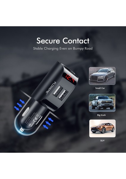 Balck Color Floveme 3.1A USB Araç Şarj Cihazı Cep Telefonu Araç Chargeur Şarj Cihazı USB Hızlı Hızlı Şarj Araç Şarj Cihazı 12V iPhone Samsung Xiaomi Için (Yurt Dışından) fiyatları