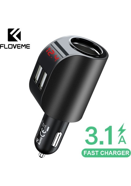 Balck Color Floveme 3.1A USB Araç Şarj Cihazı Cep Telefonu Araç Chargeur Şarj Cihazı USB Hızlı Hızlı Şarj Araç Şarj Cihazı 12V iPhone Samsung Xiaomi Için (Yurt Dışından) modelleri