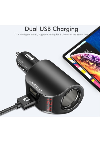Balck Color Floveme 3.1A USB Araç Şarj Cihazı Cep Telefonu Araç Chargeur Şarj Cihazı USB Hızlı Hızlı Şarj Araç Şarj Cihazı 12V iPhone Samsung Xiaomi Için (Yurt Dışından) indirimleri