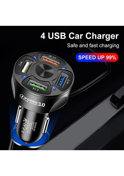 Beyaz Araç Telefonu Şarj Cihazı 4 Port USB Şarj Cihazı 5V 2.1A LED Aydınlatma Adaptörü Araçta Iphone 12 Samsung S20 Oneplus Için Çakmak (Yurt Dışından) fiyatları