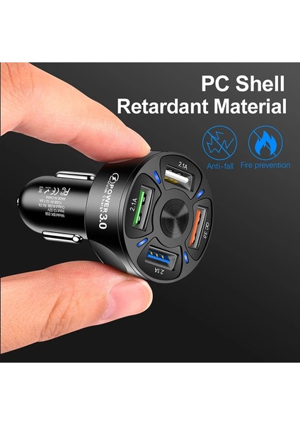 Beyaz Araç Telefonu Şarj Cihazı 4 Port USB Şarj Cihazı 5V 2.1A LED Aydınlatma Adaptörü Araçta Iphone 12 Samsung S20 Oneplus Için Çakmak (Yurt Dışından) modelleri