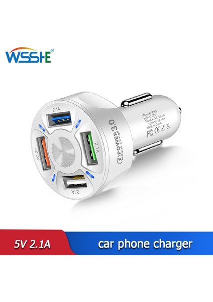 Beyaz Araç Telefonu Şarj Cihazı 4 Port USB Şarj Cihazı 5V 2.1A LED Aydınlatma Adaptörü Araçta Iphone 12 Samsung S20 Oneplus Için Çakmak (Yurt Dışından) indirimleri