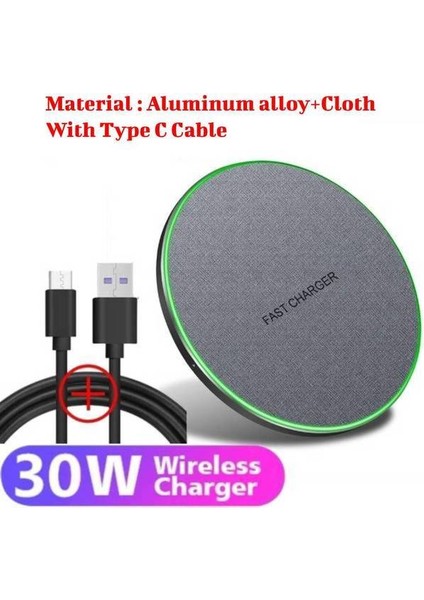 Gri Kablolu 30W Hızlı Kablosuz Şarj Pedi iPhone 14 13 12 11X8 Pro Max Samsung Galaxy S22 S21 Xiaomi 12 Kablosuz Şarj Istasyonu Istasyonu (Yurt Dışından)