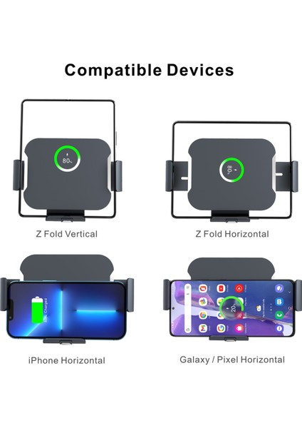 C No Araç Şarj Cihazı 15W Araç Kablosuz Şarj Cihazı Katlanır Ekran Çift Bobin Hızlı Telefon Tutucu Şarj Istasyonu Samsung Galaxy Fold 4 3 2 iPhone 14 Pro (Yurt Dışından) modelleri