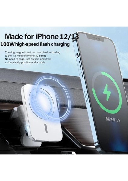 Beyaz Hiçbir Kablo 100W Manyetik Araba Kablosuz Şarj Cihazları Hava Firar Telefon Tutucu iphone 14 13 12 Pro Max Macsafe Şarj Cihazı Hızlı Şarj Istasyonu (Yurt Dışından) indirimleri