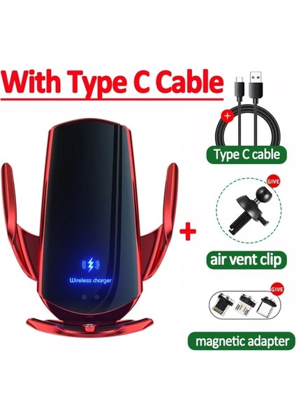 Kırmızı Kablo ile 75W Araç Kablosuz Şarj Cihazı Manyetik Otomatik Hava Firar Araç Telefonu Tutucu iPhone Samsung Xiaomi Için Kızılötesi Indüksiyon Hızlı Şarj (Yurt Dışından)