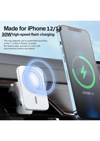 Siyah (Model 2) 30W Hızlı Manyetik Kablosuz Şarj Cihazı Araba Hava Firar Telefon Tutucu Dağı iPhone 12 13 Pro Mini Max Için Macsafe Kılıfı ile Uyumlu (Yurt Dışından) indirimleri