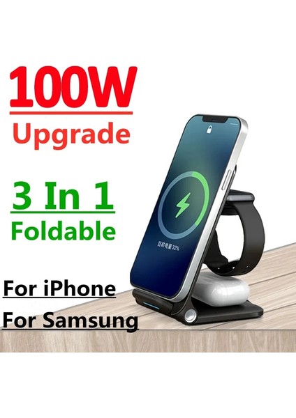 iphone Için Siyah 100 W 3 In 1 Kablosuz Şarj Standı Samsung Galaxy Apple Watch Samsung iPhone 13 12 Için Hızlı Şarj Dock Istasyonu Şarj Cihazı (Yurt Dışından) fiyatları