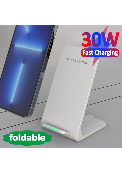 Siyah Kablo Yok Kablosuz Şarj Standı iPhone 14 13 12 11 Pro Xs Max Samsung S21 S20 30W Katlanabilir Hızlı Şarj Istasyonu Telefon Tutucu (Yurt Dışından) fırsatları