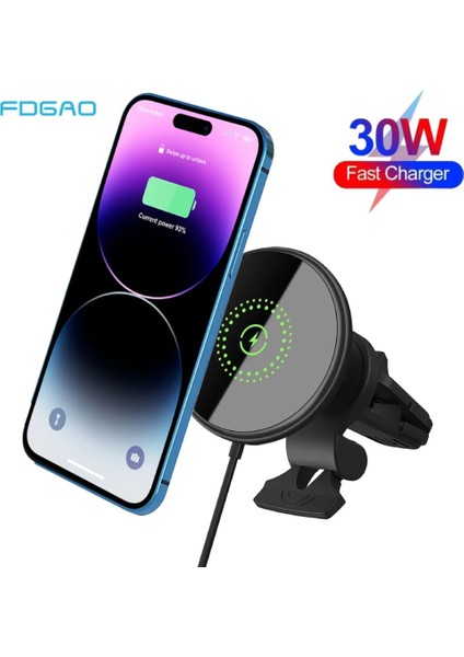 20W Yenı 30W Manyetik Araç Kablosuz Şarj Cihazı Telefon Tutucu iPhone 14 13 12 Mini Pro Max Hava Firar Dağı Hızlı Şarj Standı Istasyonu (Yurt Dışından) fırsatları