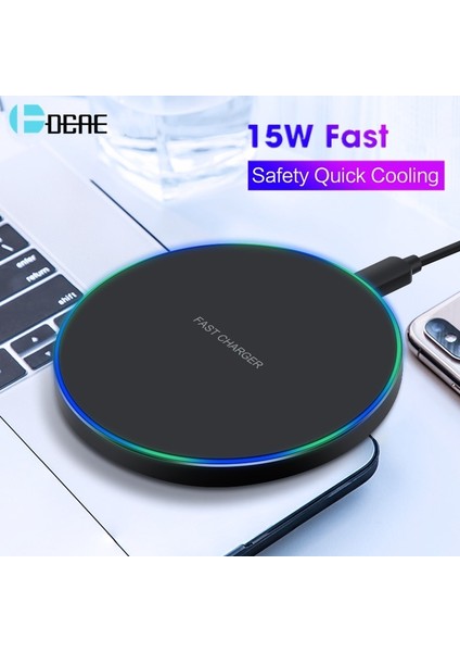Siyah 10W Max Dcae Kablosuz Şarj Cihazı Tip C USB 15W Max IPhone 14 13 12 11 Xs Xr x 8 Hızlı Şarj Pedi Samsung S22 S21 S20 Xiaomi Mi 10 (Yurt Dışından)