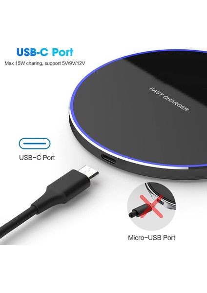 Siyah 10W Max Dcae Kablosuz Şarj Cihazı Tip C USB 15W Max IPhone 14 13 12 11 Xs Xr x 8 Hızlı Şarj Pedi Samsung S22 S21 S20 Xiaomi Mi 10 (Yurt Dışından) fırsatları