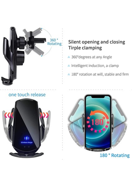 Beyaz Araç Şarj Cihazı Hızlı Şarj 15W Kablosuz Araç Şarj Cihazı Otomatik Sıkma Telefon Tutucu Dağı iPhone 14 13 12 11 Xs Xr x 8 7 Samsung S22 S21 (Yurt Dışından) fırsatları