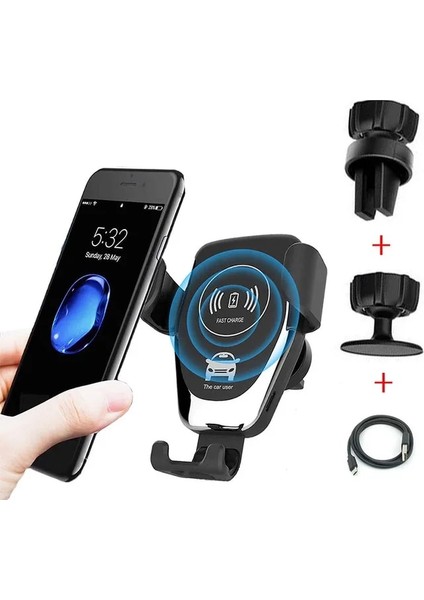 Siyah 30W Hızlı Araba Kablosuz Şarj Cihazı iPhone 13 12 11 Pro Max Samsung S10 S9 Xiaomi Kablosuz Şarj Hava Firar Araç Telefonu Tutucu (Yurt Dışından)