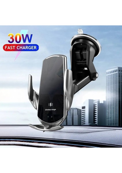Hava Firar Gümüş 30 W Araç Kablosuz Şarj Cihazı Manyetik Otomatik Araç Montaj Telefon Tutucu iPhone Samsung Xiaomi Için Kızılötesi Indüksiyon Hızlı Şarj (Yurt Dışından) indirimleri