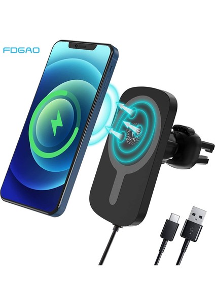 30W Siyah Fdgao 30W Manyetik Kablosuz Şarj Cihazı Araba Hava Firar Halkalı Telefon Kılıfı Tutucu Hızlı Şarj Istasyonu iPhone 12 13 14 Pro Max Mini Artı (Yurt Dışından) fırsatları