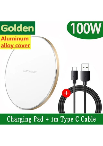 Altın Kablo ile 100W Hızlı Kablosuz Şarj Aleti Pedi iPhone 14 13 12 11 x Pro Max Samsung Galaxy S22 S21 Xiaomi Kablosuz Şarj Istasyonu Istasyonu (Yurt Dışından)