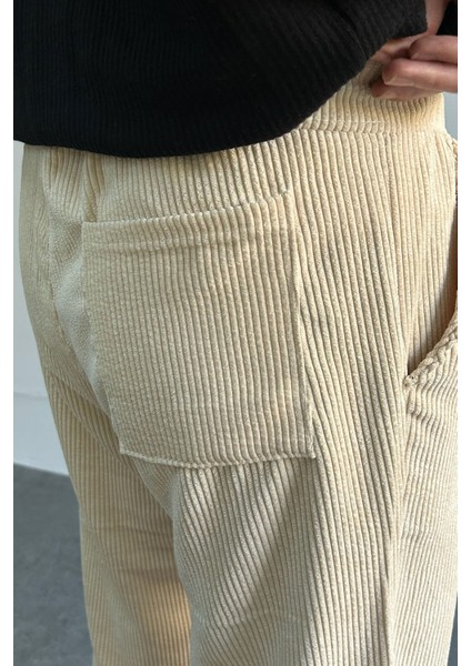 Erkek Beli Lastikli Baggy Kalıp Kadife Pantolon modelleri