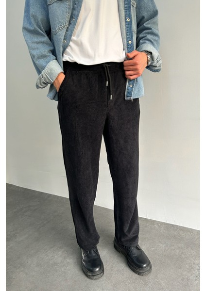 Erkek Beli Lastikli Baggy Kalıp Kadife Pantolon