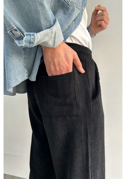 Erkek Beli Lastikli Baggy Kalıp Kadife Pantolon modelleri