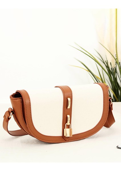 Lock Kilit Aksesuarlı Muadil Keten Kadın Omuz Çantası BP-4772O