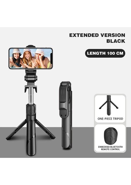 BLACK-100CM 3 In 1 Selfie Sopa El Monopod Deklanşör Katlanabilir Mini Kablosuz Bluetooth Tripod Uzaktan Kumanda ile iPhone Ios Android Için (Yurt Dışından)