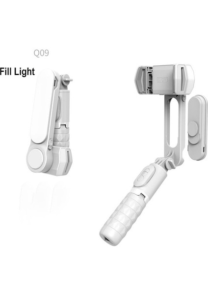 Beyaz Q09 Çıkarılabilir Dolgu Işığı Gimbal Sabitleyici Mını Bt Tripod Kablosuz Cep Telefonu Monopod Selfie Çubuğu Işık ile (Yurt Dışından)