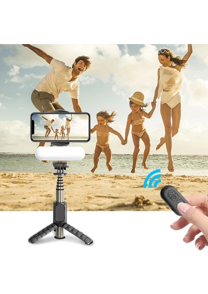 Beyaz Q09 Çıkarılabilir Dolgu Işığı Gimbal Sabitleyici Mını Bt Tripod Kablosuz Cep Telefonu Monopod Selfie Çubuğu Işık ile (Yurt Dışından)