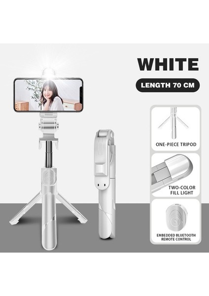 LED-70CM ile Beyaz 5 In 1 Selfie Çubuk Tripod Telefon iPhone Samsung Için Mobil Kablosuz Bluetooth Sabitleyici Tutucu Için Işık Uzaktan Kumanda ile (Yurt Dışından)