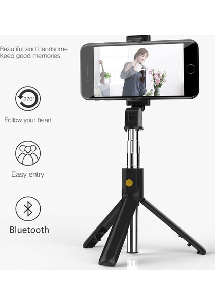 Siyah Belk 3 In 1 Kablosuz Bluetooth Selfie Sopa Deklanşör ile Uzaktan Tripod Telefon Monopod iPhone Huawei Samsung Xiaomi (Yurt Dışından)