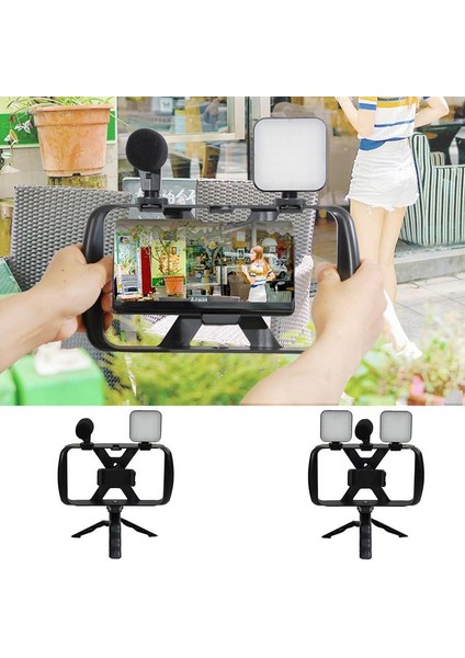 Tek Işık Canlı Tripod 4 In 1 Ayarlanabilir Telefon Klip Fotoğraf Tripod Seti Mikrofon Dolgu Işığı Video Için Kablosuz Taşınabilir Selfie Tripod (Yurt Dışından)