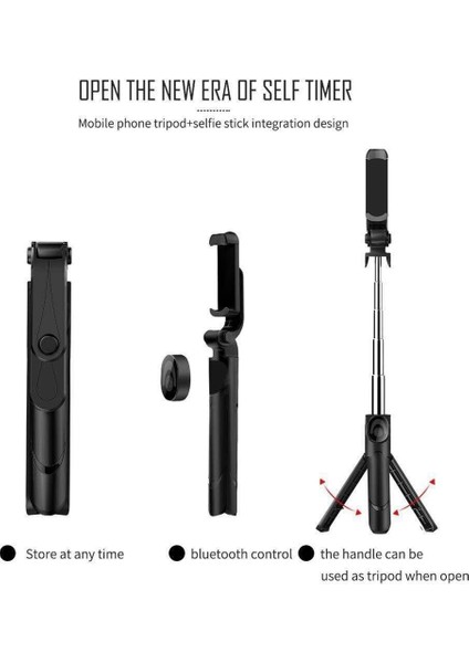Siyah Akıllı Telefon Selfie Çubuğu Bluetooth Uyumlu Kontrol Yüksekliği Ayarlanabilir Selfie Çubuğu Android 10.0 Ios Için Tripod ile (Yurt Dışından)