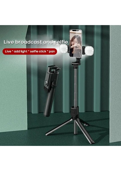 Taban Siyah Çok Fonksiyonlu Bluetooth Uyumlu Selfie Çubuğu Dolgu Işığı Halkası Katlanabilir Tripod Iphone Xiaomi Samsung Fotoğraf Canlı Video (Yurt Dışından) modelleri